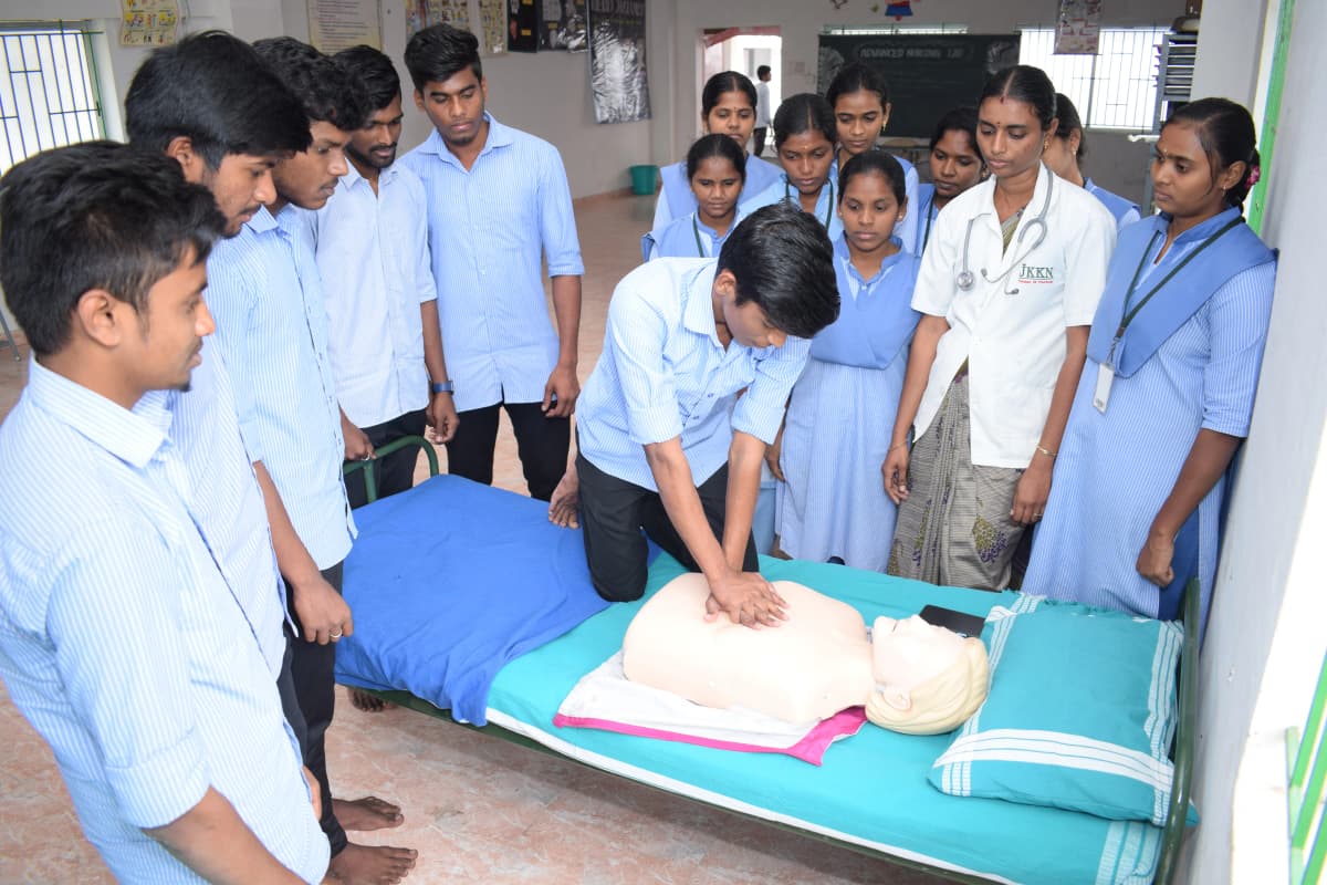 JKKN College of Nursing Simulation Lab with Learners practicing clinical skills on high-fidelity mannequins