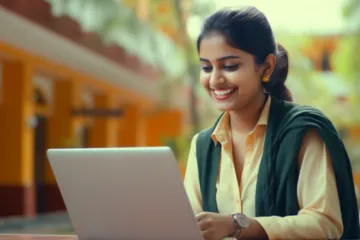 Student with Laptop Outdoors